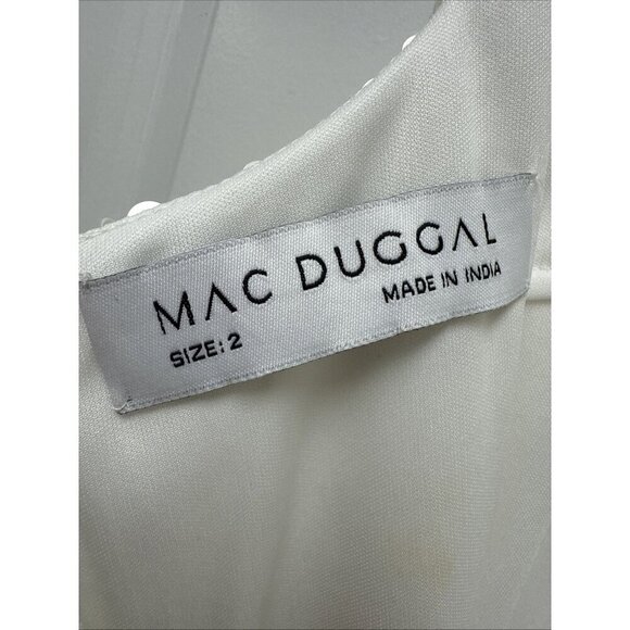 Mac Duggal White Sequin Mini Dress with Pastel Floral Appliqués - Picture 10 of 13